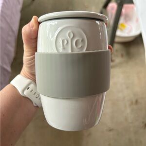 Pampered Chef White and Gray Ceramic Egg Mug